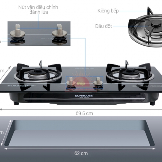  Bếp Gas Âm SUNHOUSE SHB501MT Chính Hãng